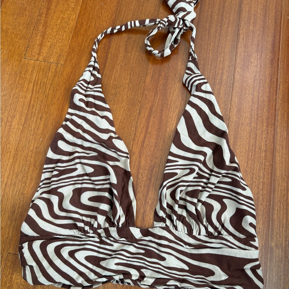 Garage Zebra Print Halter Top in Brown and Cream
